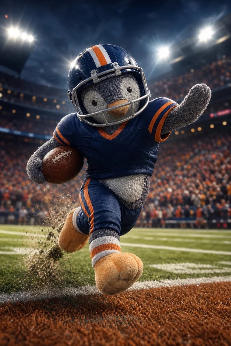 a well-loved penguin reimagined in the Football style