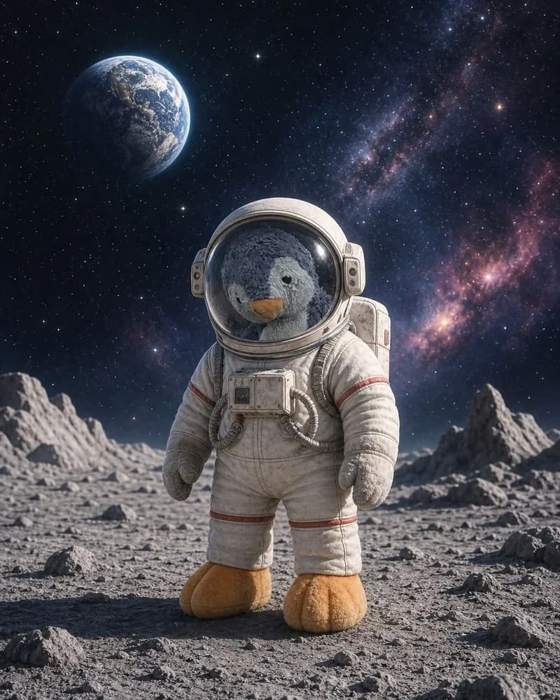 a well-loved penguin reimagined in the Space style